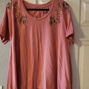Floral Embroidered Pink Top